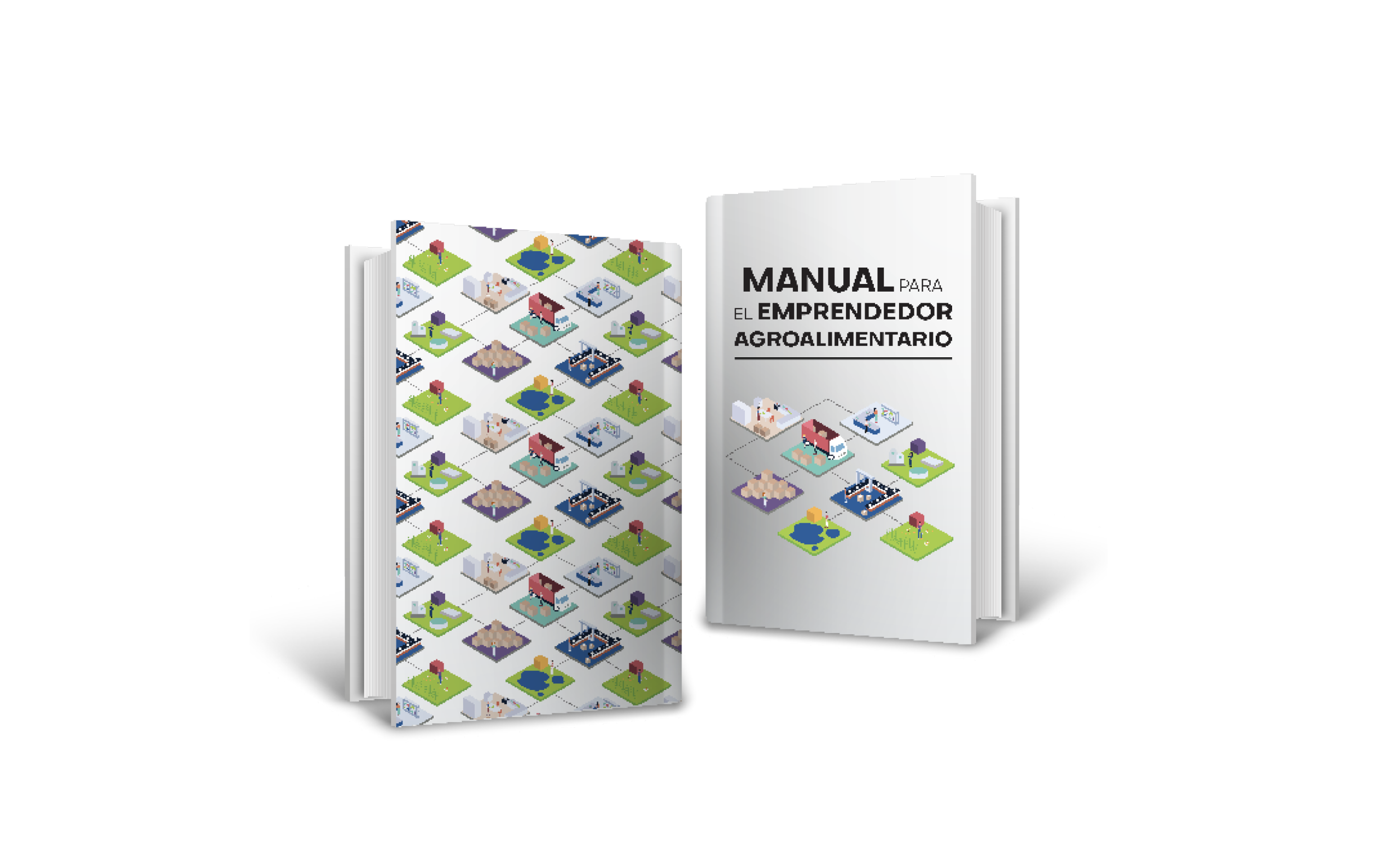 Portada y contraportada del manual para el emprendedor agroalimentario con ilustración isométrica